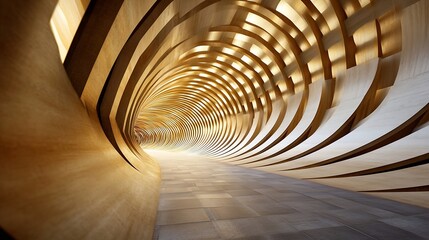A stunning wooden tunnel design showcasing intricate patterns and warm lighting for visual impact : Generative AI