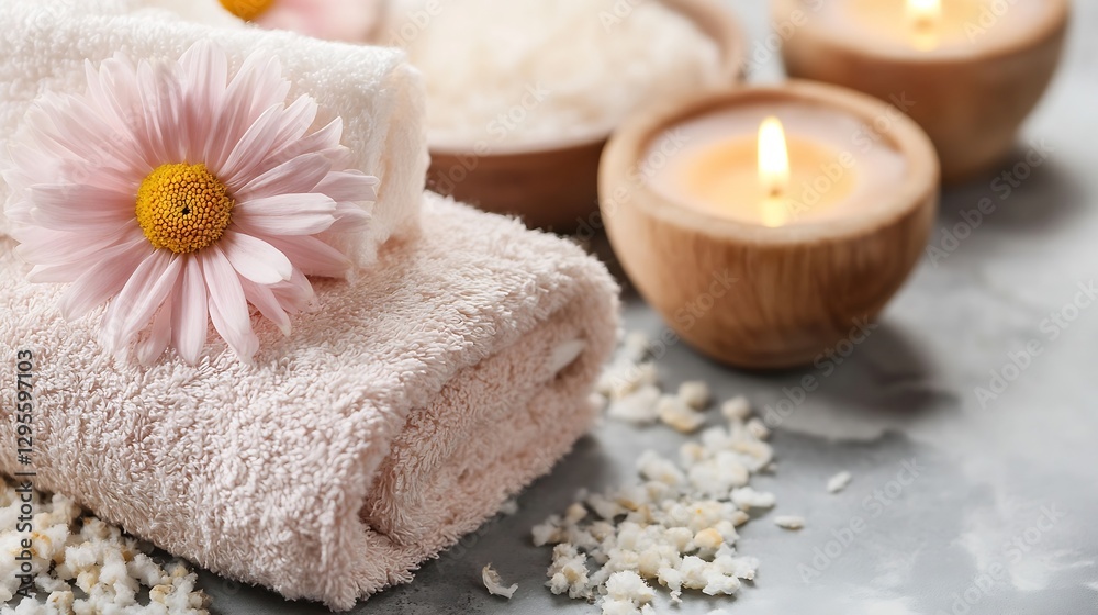 Poster spa essentials with soft towels and candles for relaxation and wellness : generative ai