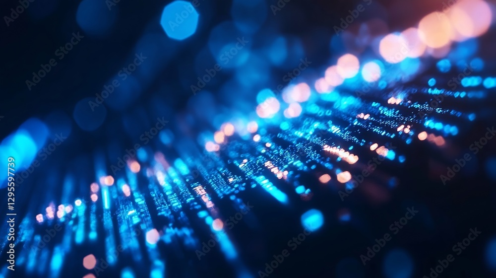 Poster abstract digital background of blue and orange lights with a futuristic feel : generative ai
