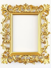 Gold decorative floral border frame framing element on white background
