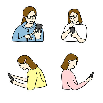 携帯を見る女性のイラスト素材