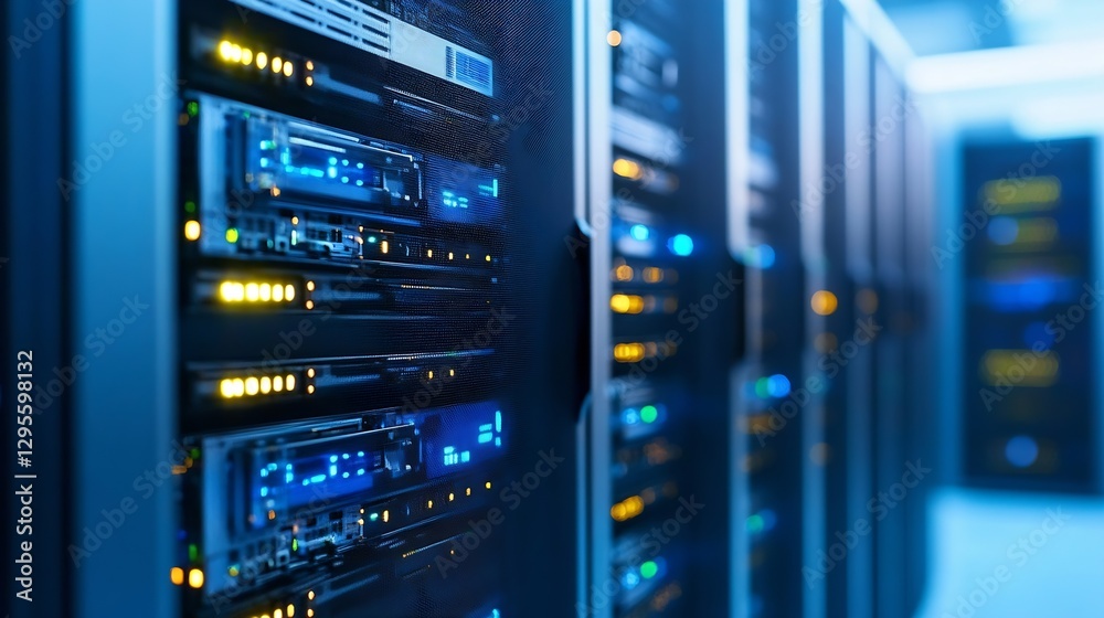 Fototapete high-tech server room with glowing led lights and advanced storage systems : generative ai