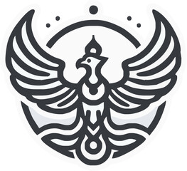 Stylized phoenix emblem with intricate wings and circular design, symbolizing rebirth and strength