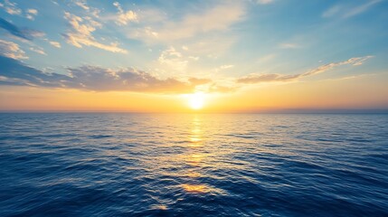 Obraz premium Vast ocean waves glimmering under the golden light of a radiant sunset : Generative AI