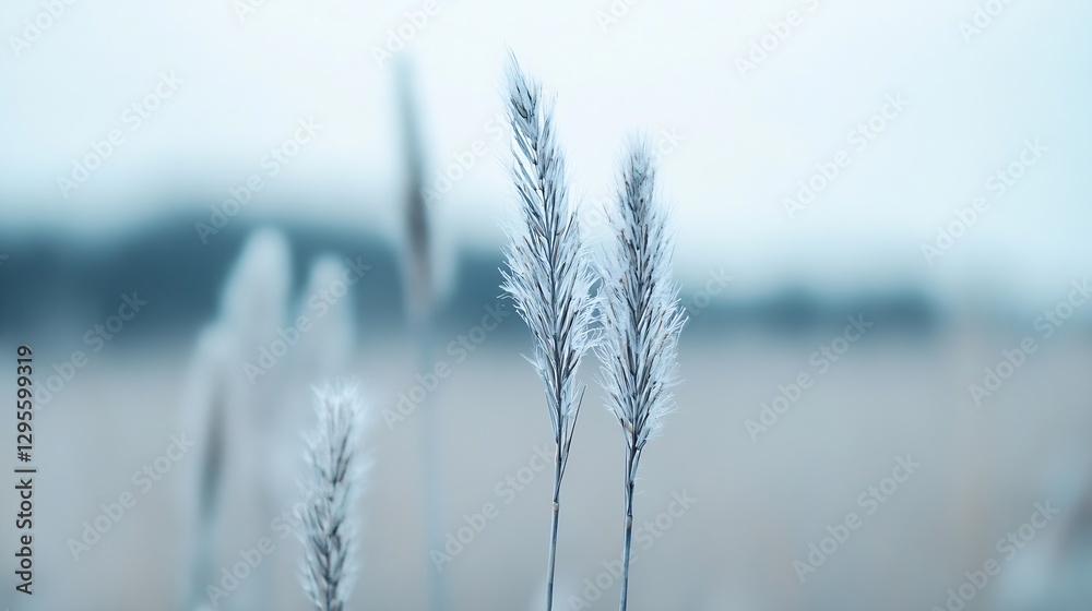 Poster frost covered grass making beautiful texture on a winter day : generative ai