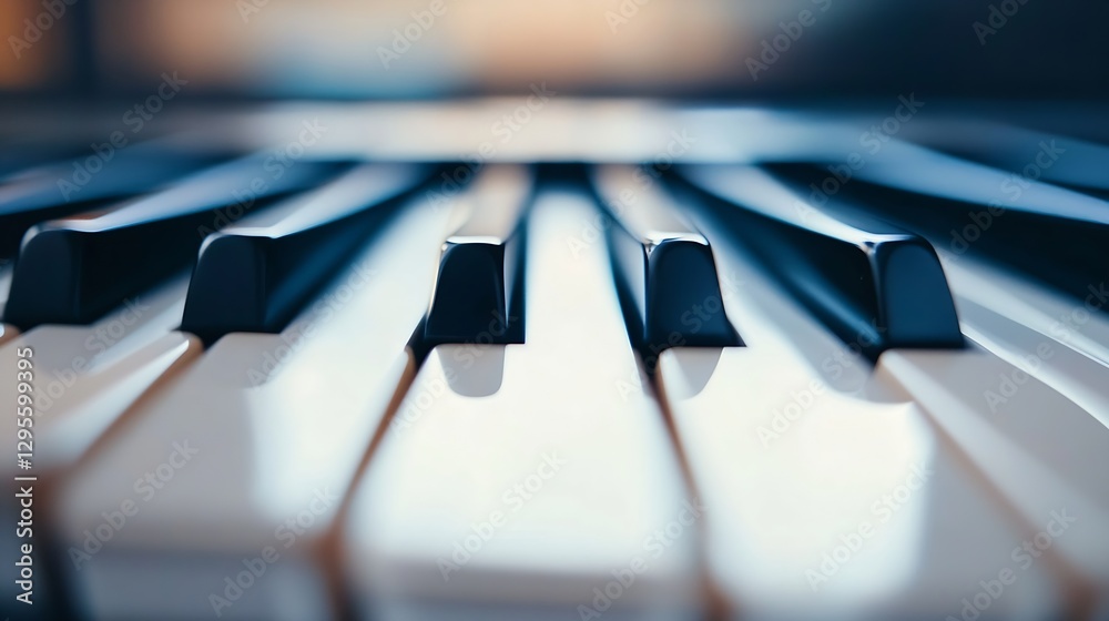 Aufkleber close up of black and white piano keys with soft lighting and depth : generative ai