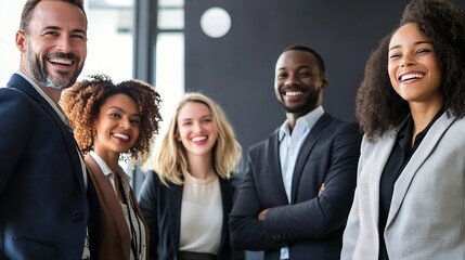 Obraz premium Diverse Group of Professionals Smiling Together in Modern Office Environment : Generative AI