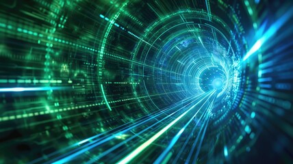 Obraz premium Abstract of vibrant line light with digital style effect in futuristic portal style scene with vividness of seamless pattern flowing with speed. Spiral scene perfect for science fiction design. AIG53.