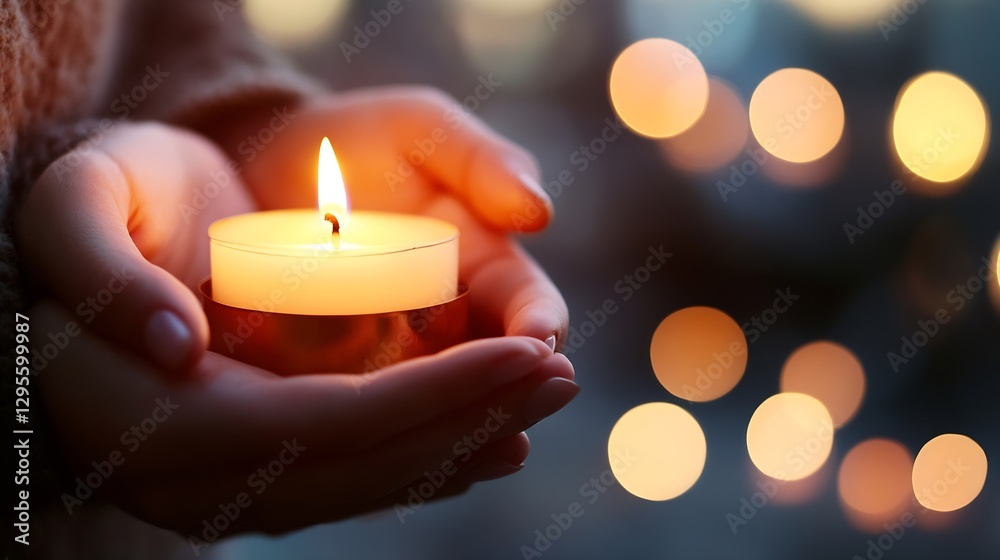 Poster Candle in Hands with Warm Glow Creating Cozy and Intimate Atmosphere : Generative AI