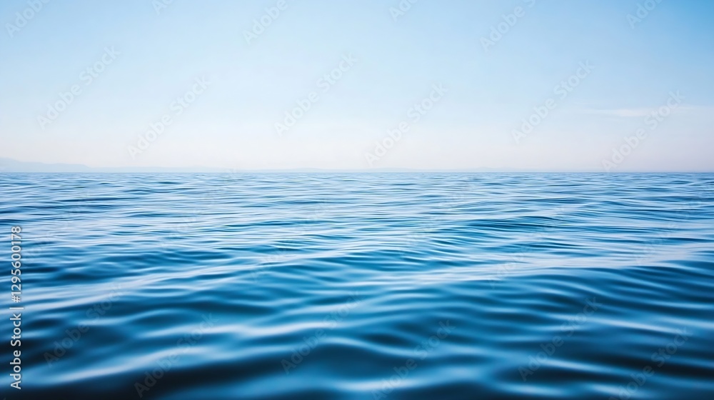 Poster wide view of a serene blue ocean with gentle waves under a clear sky during the day : generative ai