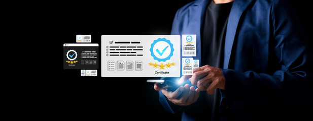 Business work and Assessment for the certificate concept, online survey exam and choose the right answer in the exam international standard certification of product