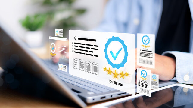 Business work and Assessment for the certificate concept, online survey exam and choose the right answer in the exam international standard certification of product