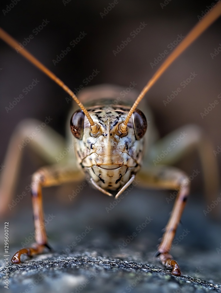 Poster Highly Detailed Macro Shot of a Grasshopper with Intricate Patterns on Its Body : Generative AI