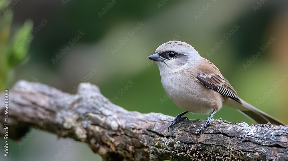Poster cute bird perched on a branch surrounded by blurred green background : generative ai
