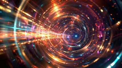 Fototapeta premium This colorful abstract background features dynamic light trails and patterns, creating a mesmerizing visual effect perfect for digital projects and wallpapers.