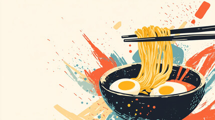 Vibrant Gradient Background – Minimalist Bowl Of Ramen With - Version 4