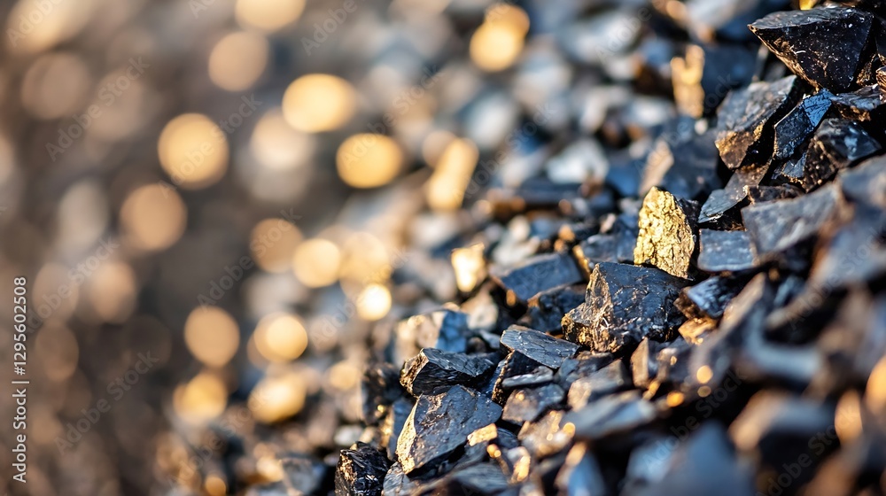 Aufkleber Textured Black Stones with Beautiful Sunlight Bokeh in Background : Generative AI
