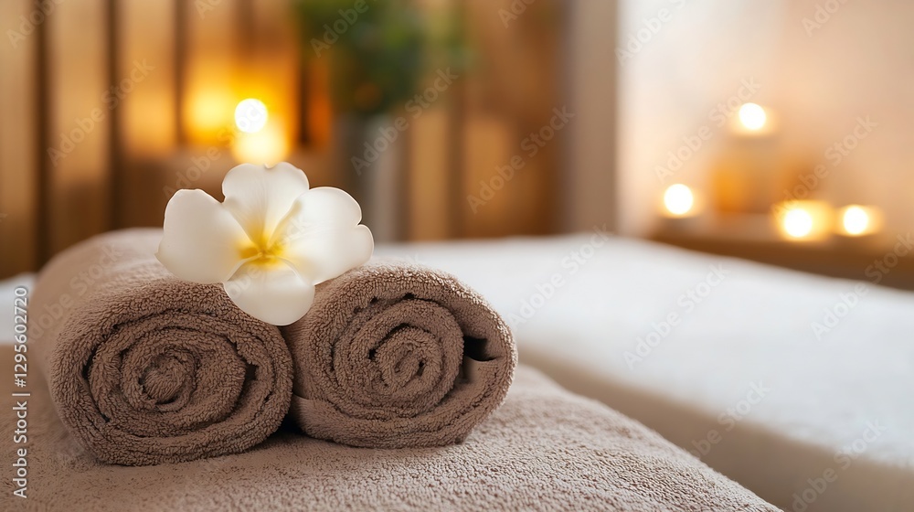 Aufkleber relaxing spa environment featuring neatly rolled towels and a delicate flower for ultimate tranquili