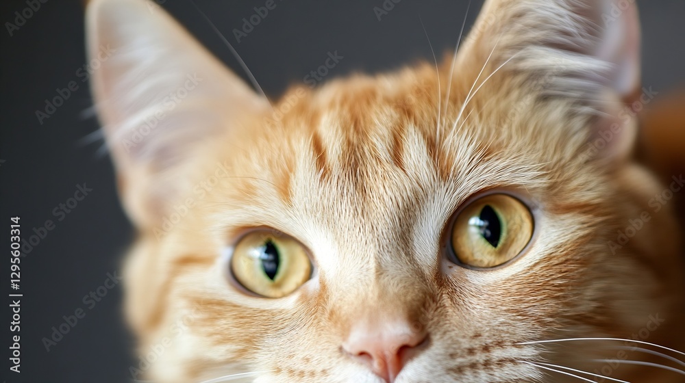 Poster close-up of a curious ginger cat with bright green eyes looking at camera : generative ai