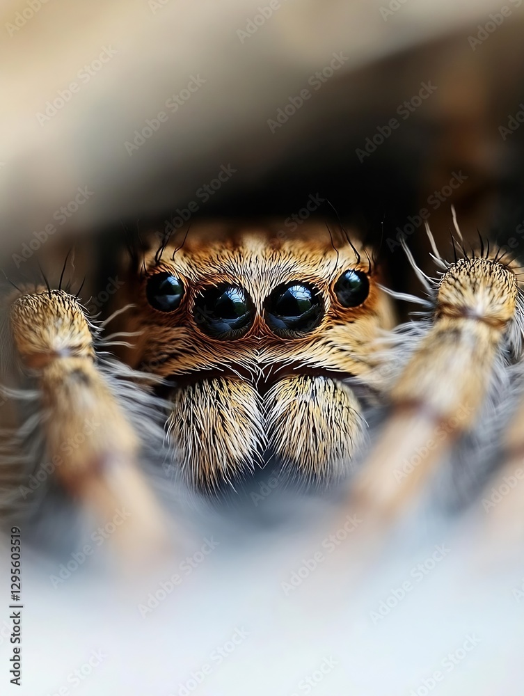 Poster Extreme CloseUp of a Brown Spider Showing Distinct Features and Textures : Generative AI