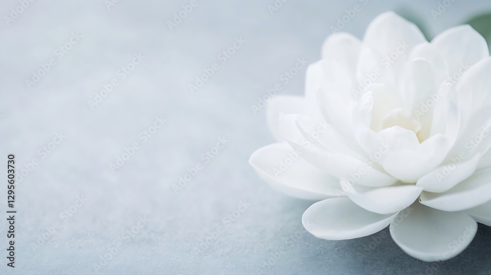 Aufkleber beautiful close up of a pristine white lotus flower resting on a soft blue background with serene at