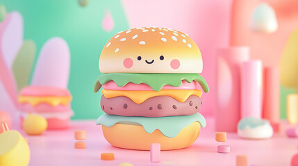 Vibrant Gradient Background – Tiny Cute Burger With Lettuce - Version 3