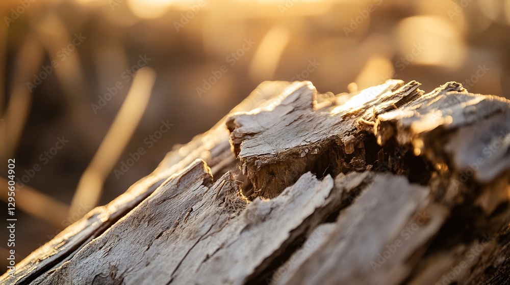 Poster close up of aged weathered wood with golden sunlight creating a warm atmosphere : generative ai