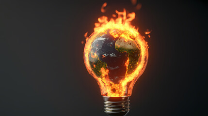 Transparent Light Bulb with Earth and Flames