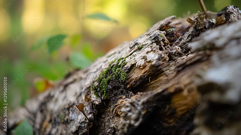 Aufkleber Closeup of tree bark covered in moss and foliage in a serene forest setting : Generative AI