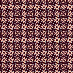 Retro style Simple floral geometric seamless pattern Stylized mosaic peach orange grey flowers on a dark chocolate brown background