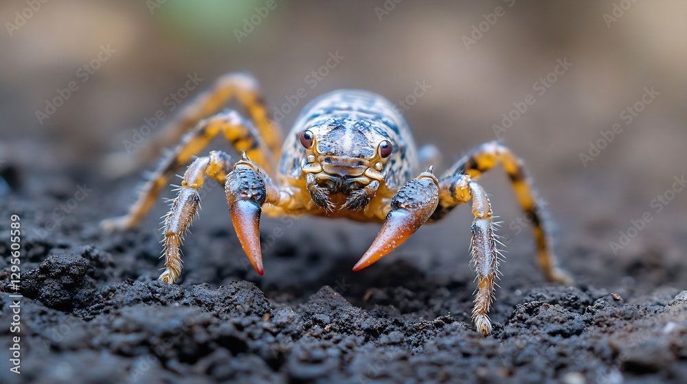 Poster Close-up of a crab with sharp claws on the ground in natural habitat : Generative AI