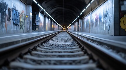 Obraz premium Urban Railway Tunnel Surrounded by Street Art and Graffiti : Generative AI