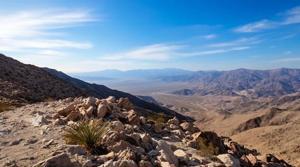 Breathtaking mountain view showcasing rugged terrain and rocks under a clear blue sky in the desert : Generative AI