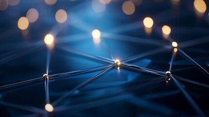 Artistic representation of interconnected nodes and glowing lines in blue tones depicting networking concept : Generative AI
