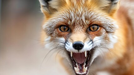 Obraz premium Close Up of Fierce Red Fox Growling with Sharp Teeth Showing in Natural Habitat : Generative AI