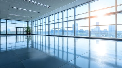 Obraz premium Modern Office Space with Large Windows Offering City View and Natural Light : Generative AI