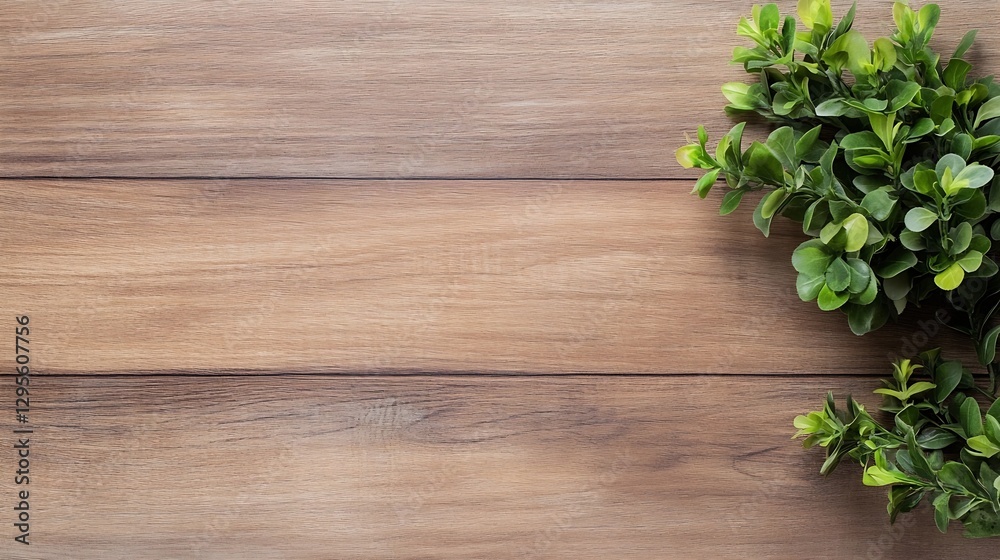 Aufkleber fresh green leaves on a wooden table creating a natural and inviting atmosphere : generative ai