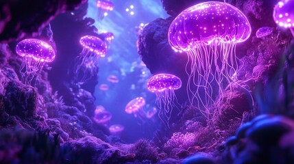 AI Generate A Sci-Fi Underwater Vibes Scene With Glowing Jellyfish