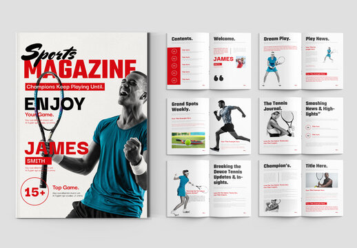 Tennis Sports Magazine With Colourful Design Layout