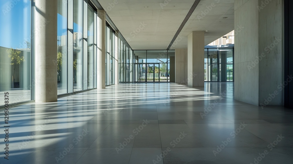 Poster modern bright open space featuring large windows and concrete walls in a stylish interior : generati