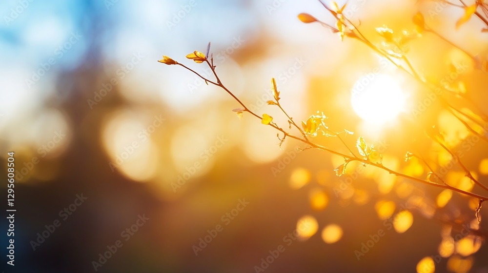 Poster golden sunlight shining through delicate branches with autumn leaves in soft focus : generative ai