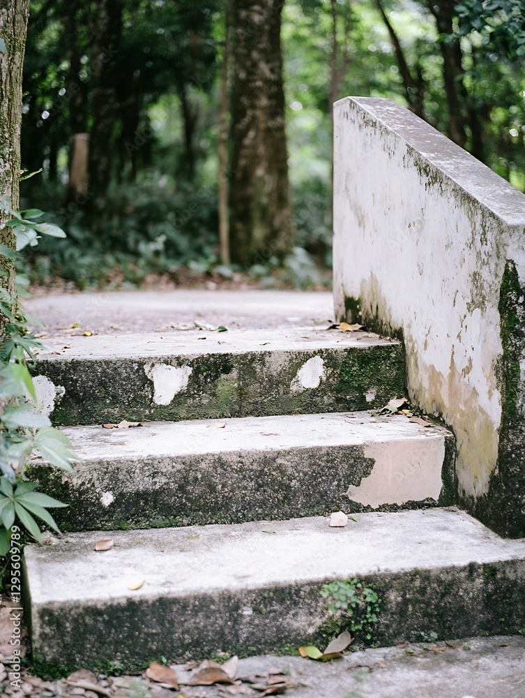 Aufkleber a pathway of mosscovered concrete steps nestled among lush greenery inviting exploration of nature :