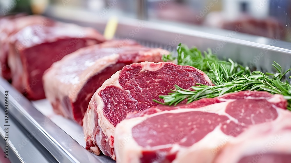 Aufkleber fresh cuts of beef with aromatic herbs ready for cooking : generative ai