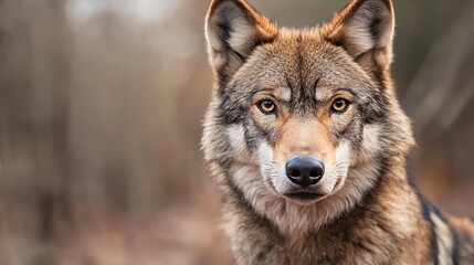 Obraz premium Majestic close up of a wolf showcasing its fierce gaze and beautiful fur in nature : Generative AI