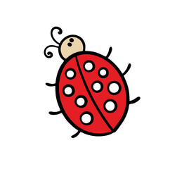 Ladybug with a red back and a crawling pattern. Vector illustration of a beetle with dots, a useful or harmful insect. Isolated funny character on white background.
