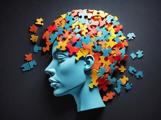 Mind Puzzle &ndash; Surreal Abstract Human Head Made of Colorful Jigsaw Pieces
