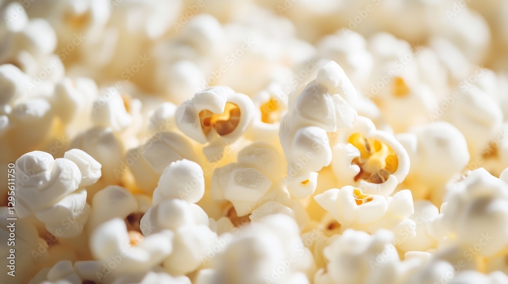 Aufkleber Closeup of fluffy and popped popcorn kernels creating a delicious and inviting snack experience : Generative AI