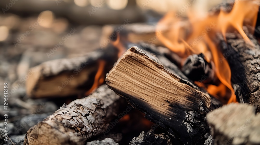 Aufkleber Crackling Campfire with Flaming Logs and Ashes Creating Warmth and Adventure : Generative AI