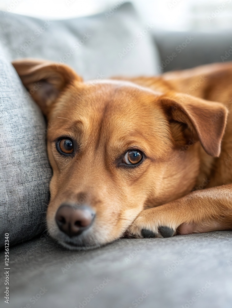 Aufkleber adorable dog resting comfortably on a soft couch highlighting its expressive eyes and gentle demeano
