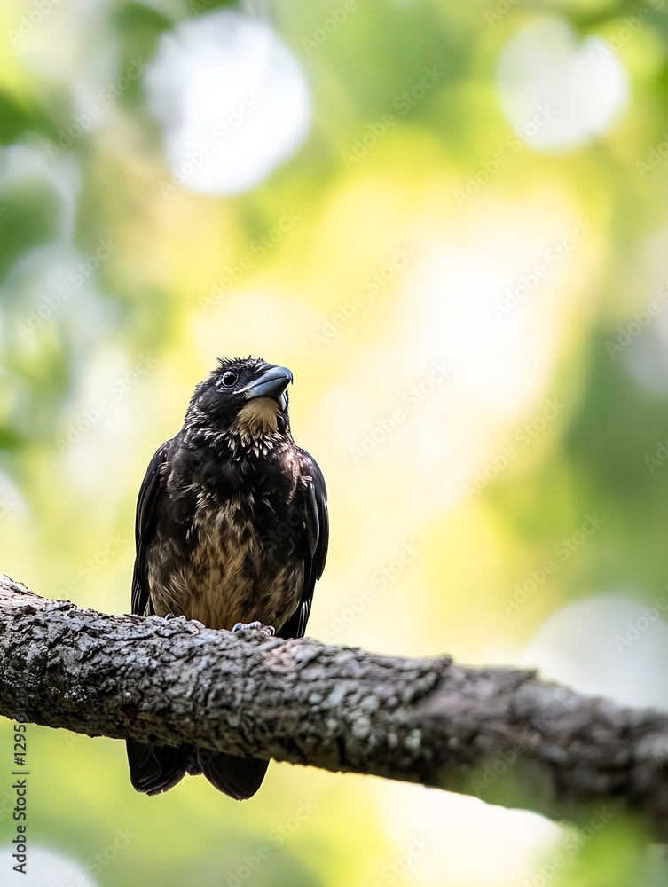 Aufkleber Charming bird resting on a branch against a blurred background of greenery : Generative AI